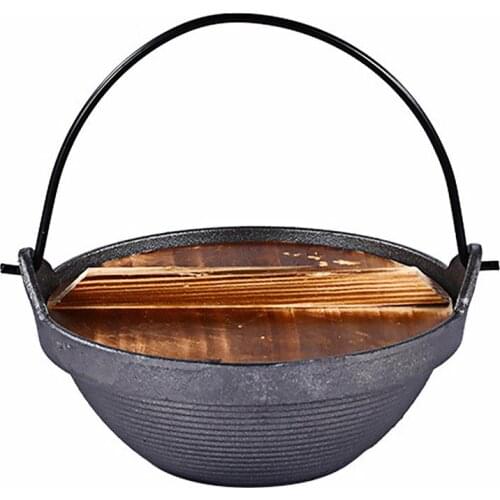 1 Set Iron Soup Pot Japanese-Style Cast Iron Thread Sukiyaki Sturdy Japanese Style Hot Pot Non-Stick Pot With Wooden Lid