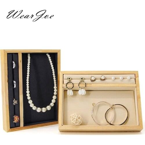Wood Jewelry Display Tray Insert Velvet Ring Earrings Necklace Bracelet Storage Case Presentation Box Holder Organizer Showcase