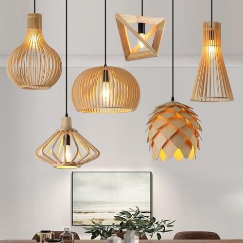 Arts Wood Birdcage Pendant Lamp Creative Showroom Hanglamp Office Living Dining Room Droplight Bar Loft Decor Hanging Light New