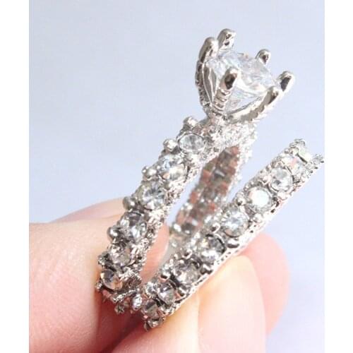 Classical With Full Shiny Ring Set Wedding Engagement Jewelry Christmas Gift Size 5-10 for Women Girls