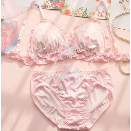 Anime Girls Comics Cute Sweet Bra Panty Set Japanese Kawaii Lolita Cartoon Lingerie Briefs Suit Women Soft Underwear Pink Bra