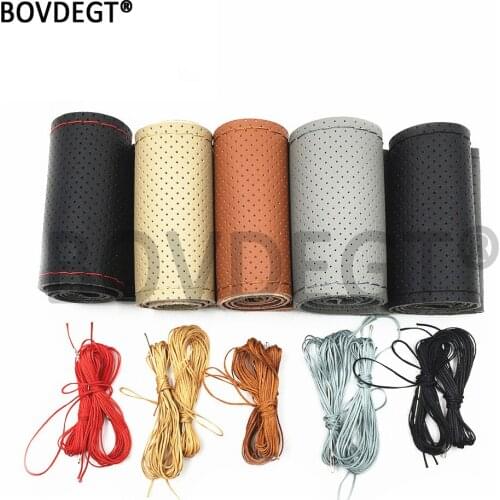 Diy Car Steering Wheel Cover Micro Fiber Leather With Needle Perforated The Steering-wheel Cover Auto Interior Accessories 38cm