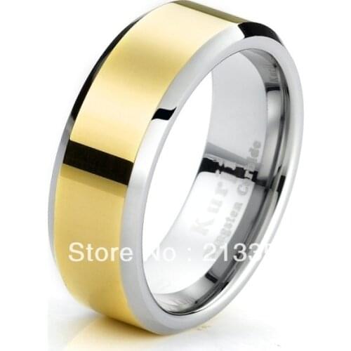 BUY CHEAP PRICE PROMOTION! FREE SHIPPING!USA HOT SELLING HIS & HER PIPE TUNGSTEN RING New GOLD WITH SILVER BEVELED WEDDING BAND