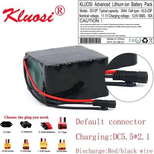 KLUOSI 12V 30Ah 500W 3S12P High-power 12.6V Lithium Battery Pack for Inverter Solar Sightseeing Car Childrens Car with 50A BMS