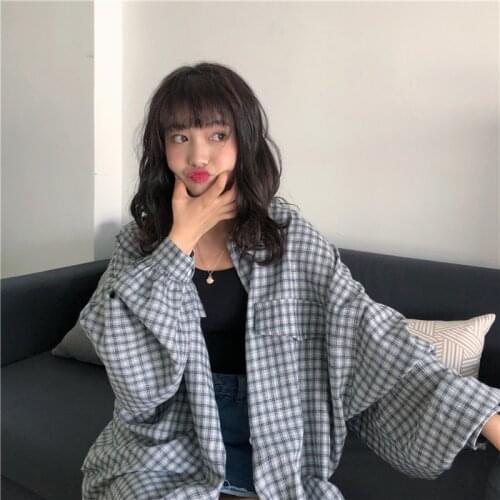 Mazefeng 2019 New Summer Women Tops Blouses Spring Long Style Blouse Shirt Plaid Chiffon Blouse Streetwear Shirts Korean Style