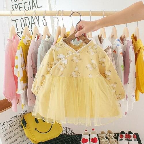 P-HA-030 Fashion Chinese Style Dress For Baby Girls Children Spring Clothing Sweat Cheongsam Princess 0ne-Piece