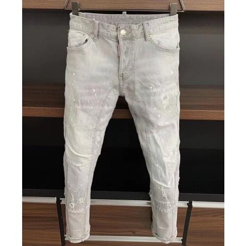 2021 Fashion Trend DSQ2 Washed, Worn, Holes, Paint Spots Mens Jeans *A111