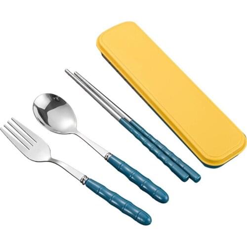 Stainless Steel Portable Dinnerware Set with Box Fork Spoon Chopsticks for Travel Picnic School Cutlery Tableware Kitchen Gadget