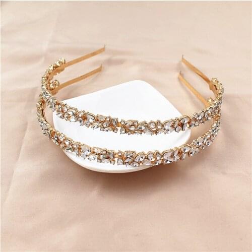 New Fashion Gold Color Alloy Hairband Elegant Shinning Glass Stone Flower Hair Clasp For Women Hair Jewelry Party Birthday Gift