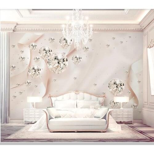 Papel de parede Pink ribbon transparent crystal ball 3d jewelry wallpaper,living room bedroom wall papers home decor mural