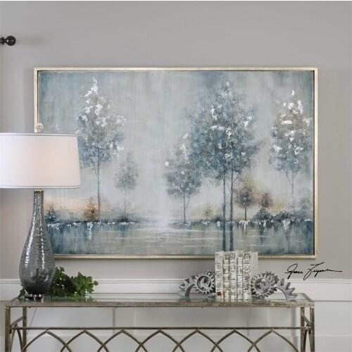 Hand Painted Texture Landscape Oil Painting on Canvas Abstract Silver Foil Wall Art for Living Room Decor Framed Ready to Hang