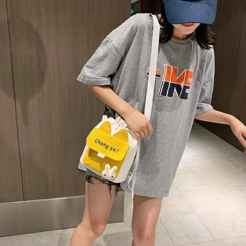 Summer new style drawstring bucket bag student hit color shoulder bag small fresh diagonal bag female change mobile phone bag