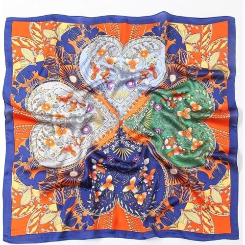 Silk Scarf Bandana Square Women 70 x 70cm Summer Foulard Shawls Wraps Fashion Print Lady Office Small Hair Neck Scarves 2021 New