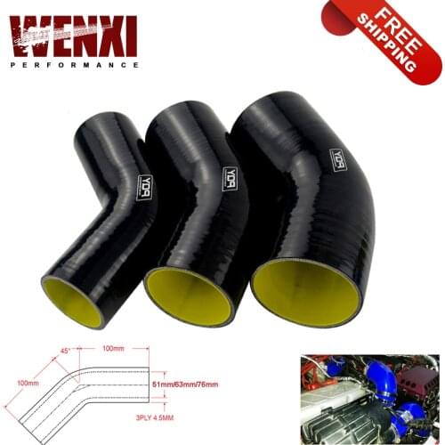 Blue / Black & Yellow 2.0" 2.5" 3" 51mm 63mm 76mm 45 Degree Elbow Silicone Hose Pipe Intercooler Turbo Intake Pipe Coupler Hose