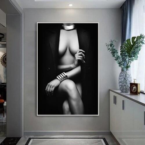 Modern Nude Art Poster Sexy Suit Women Canvas Painting Black and White Body Art Wall Pictures for Living Room Home Decor Mural