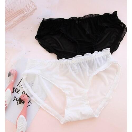 SP&CITY Japan Bow Transparent Underwear Women Sexy Hollow Out Sweet Girls Lace Panties Cute Ruffle Seamless Briefs Lingerie