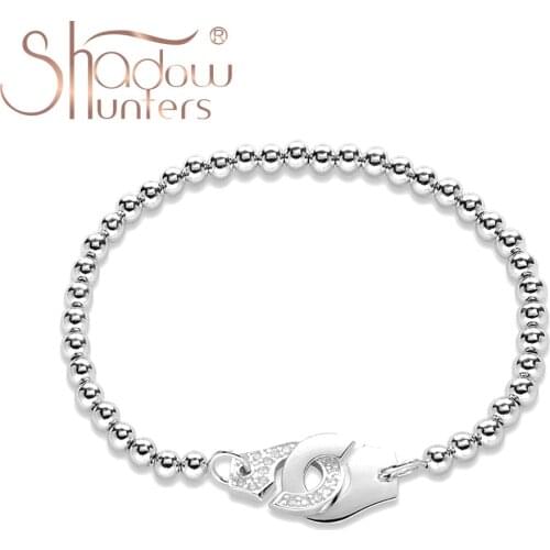 SHADOWHUNTERS Luxury Women Bracelets 925 Sterling Silver Handcuffs Half With Zircon Ball Chain Bracelet Europe Jewelry Menottes