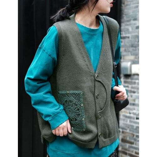 2021 Spring Vests Women Casual Solid Color Water Soluble Flowers Single-Breasted Loose Sleeveless Female Wild Tops