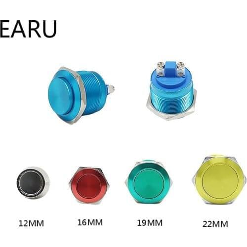 1pc Metal Push Button Switch Waterproof Oxidation Momentary 12mm/16mm/19mm/22mm Red Blue Black Green Golden Silver 1NO PC Power