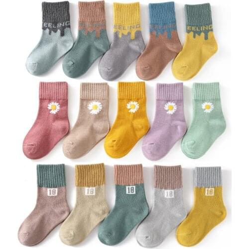 5Pairs/lot Spring Winter Childrens Socks 0-12 Years Baby Boys Girls Cotton Sock Student Warm Pop Sports Kid Clothes Accessories
