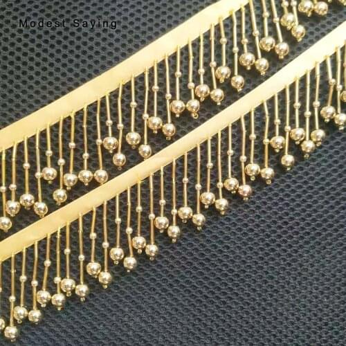 5 Yards Gold 5cm Beaded Fringe Trim Ribbon Sewing Pearls Tassel Fringe Trimming Latin Dresses Evening Gowns Garment Accessories