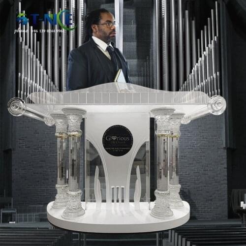 AKLIKE White Gloss Glass Pulpit For Podium Church Organic Pulpit For Churches White Acrylic Lectern Speech Modern Rostrum Pulpit