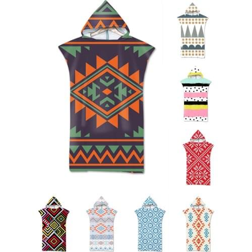 Free shipping Aztec Geometric Triangles Zigzags Diamonds Dots Snowflakes Large Adult Poncho Hooded Swim Pool Bath Beach Towel