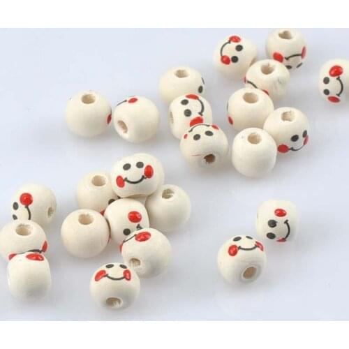 Diy accessories Lotus log beads 10mm smiley face printed log beads hand string beads spot wholesale beads for jewelry making