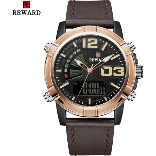 Mens Watches To Luxury Brand Men Leather Sports Watches REWARD Mens Quartz LCD Digital Clock Waterproof Military Wrist Watch