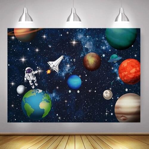 Little Baby Astronaut Birthday Party Backdrop Decoration Newborn Universe Planet Adventure Photography Kids Portrait Background