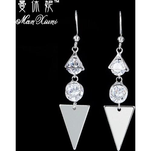 Geometric Silver Plated Long Earrings Zircon Statement Dipper Hook Earrings Jewelry For Women Boucle D'oreille HB1016