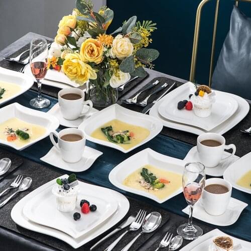 Elvira 30-Piece White Porcelain Dinner Set with 6*Cups Saucers Dessert Soup Dinner Plates Tableware Service for 6Person