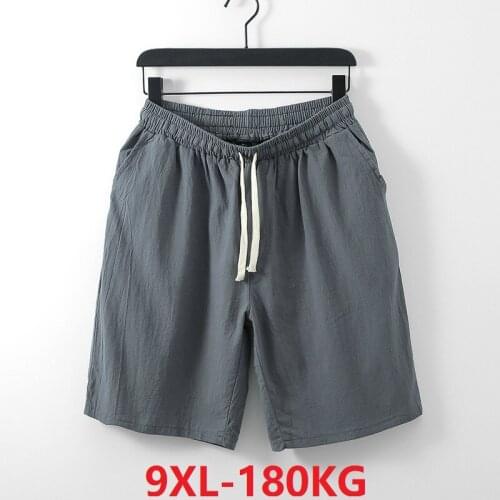 Summer men shorts linen cotton Chinese style plus size 7XL 8XL 9XL vintage casual homewear elasticity shorts loose khaki gray 70