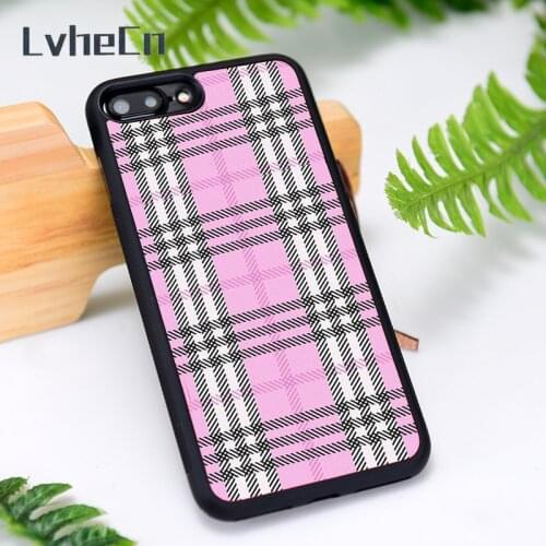 LvheCn Silicone Rubber Phone Case Cover for iPhone 6 6S 7 8 Plus X XS XR 11 12 Mini Pro Max Pink Plaid