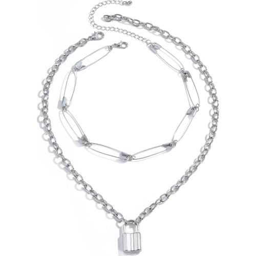 Fashion Simple Necklaces Pin Clavicle Necklace Personality Exaggerated Lock Retro Alloy Pendant Set For Female Party Gift