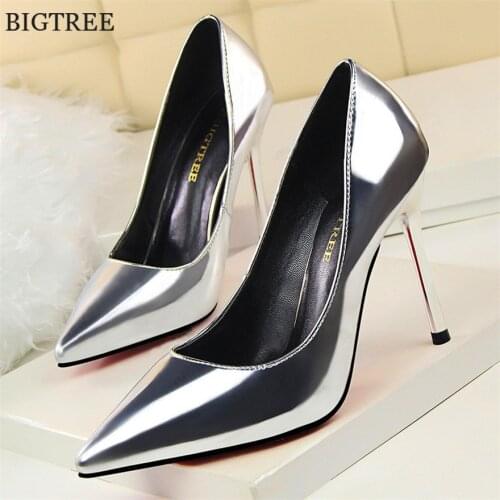 New Arrival Patent Leather Thin Heel Womens Shoes Concise Shallow Office Shoes Fashion Pumps Pointed High Heels Shoes for Women