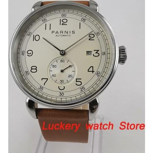 Parnis 42mm mens mechanical watch leather bracelet stainless steel case Automatic watch-PA105