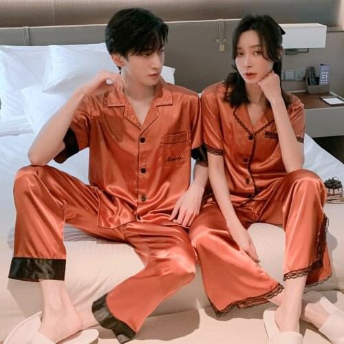 Couple Snight Pijamas Pajamas for Teen Girls Silk Pajamas for Men Cute Pajama Short Sleeve Lace Edge Sleepwear Sleep Tops Pants