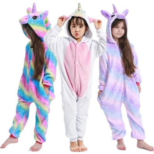 Baby Boy Girl Kigurumi Pajamas Cartoon Unicornio Animal Onesie Kid Sleepwear Warm Jumpsuit Autumn Winter Children Pyjama Costume