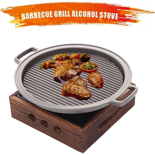 Portable Camping Alcohol Stove Cast Iron Barbecue BBQ Grill Charcoal Smoker Grill for Outdoor Family Cooking Hiking Picnic