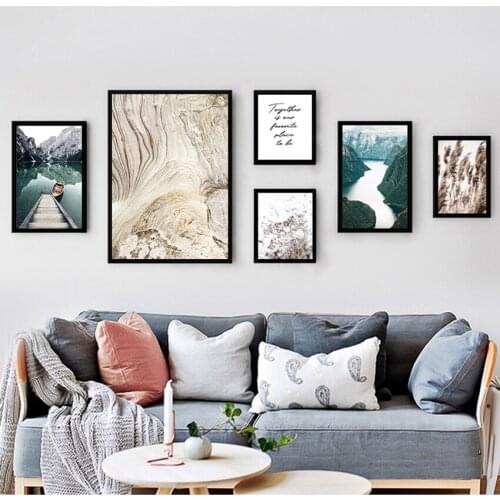 Poster Print Wall Art Picture Living Room Decor Scandinavian Travel Landscape Canvas Painting Mountain Boat Grass Nordic
