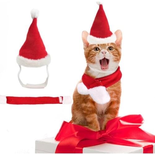 Christmas Pet Set Cute Pet Dog Cat Hat Santa Hat Scarf Cloak Small Medium Cat Dog Fashion Christmas Celebration Pet Clothes
