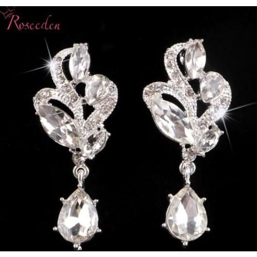 Sparkling glass crystal rhinestone waterdrop Elegant flroal leaves Austrian Waterdrop Earring Women Wedding Party Jewelry RE451