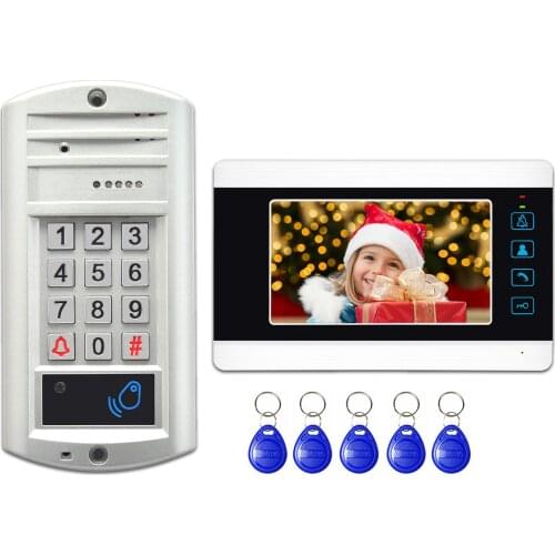 7'' Video doorbell System All Aluminum Alloy Carmer Monitor Video door phone Intercom Kits with 5pcs ID Card, Password Unlock