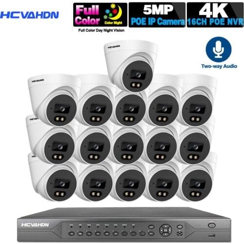 H.265 5MP Security Camera System 16CH POE NVR Kit 4K HD Full Color Night Vision CCTV Video Surveillance Cameras System Set XMEYE