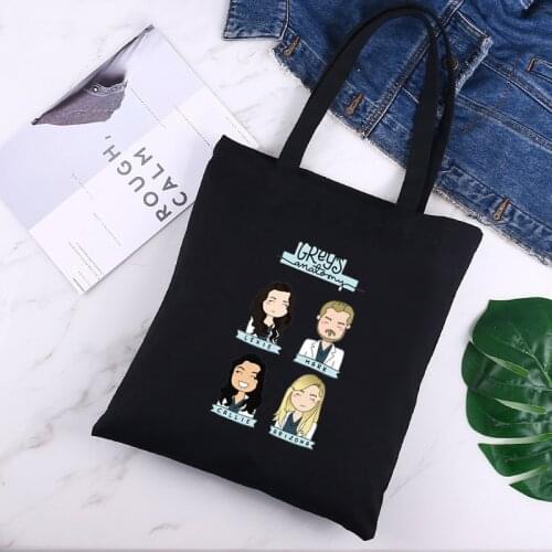 Greys Anatomy Shopping Bag Print Original Design White Unisex Fashion Travel Canvas Bags Black