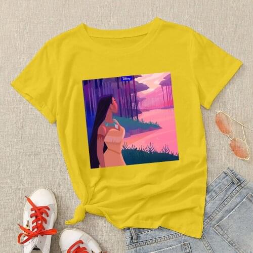 Pocahontas Disney Tshirt Women O-Neck Printed T-shirt Pocahontas Women Beautiful Branded Streetwear Summer Spring Tshirts Trend