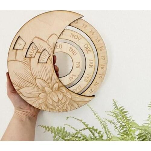 Everlasting Wooden Hanging Calendar Perpetual Reminder Plaque Board for Christmas Office Ornament Home Decoration
