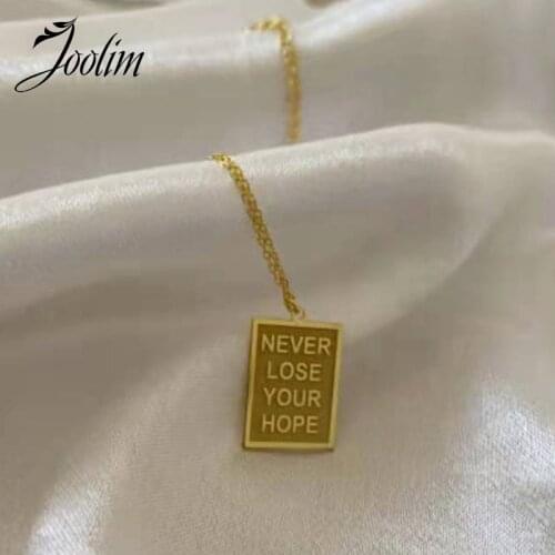 Joolim Jewelry PVD Gold Finish Letter Never Lose Your Hope Pendant Necklace Stylish Stainless Steel Necklace