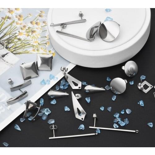 10Pcs/Lot Stainless Steel Earring Studs Settings With Loop Earring Connectors For DIY Earring Jewelry Making